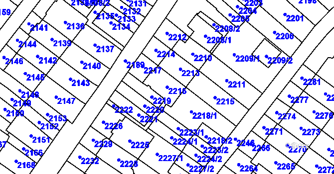 Parcela st. 2216 v KÚ Most II, Katastrální mapa