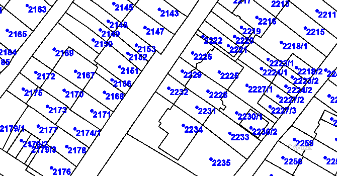 Parcela st. 2232 v KÚ Most II, Katastrální mapa