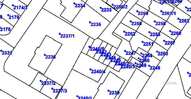 Parcela st. 2242 v KÚ Most II, Katastrální mapa