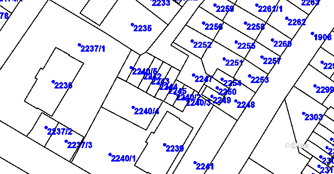 Parcela st. 2245 v KÚ Most II, Katastrální mapa