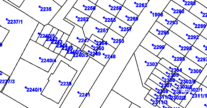 Parcela st. 2248 v KÚ Most II, Katastrální mapa