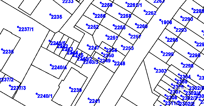 Parcela st. 2250 v KÚ Most II, Katastrální mapa