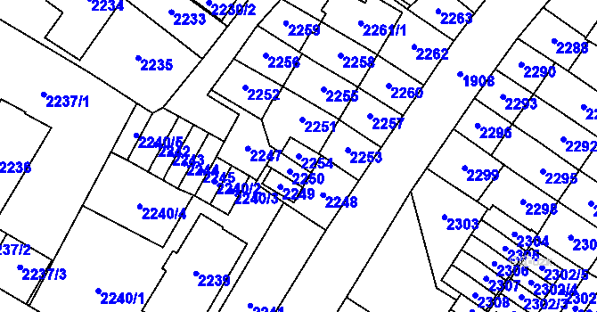 Parcela st. 2254 v KÚ Most II, Katastrální mapa