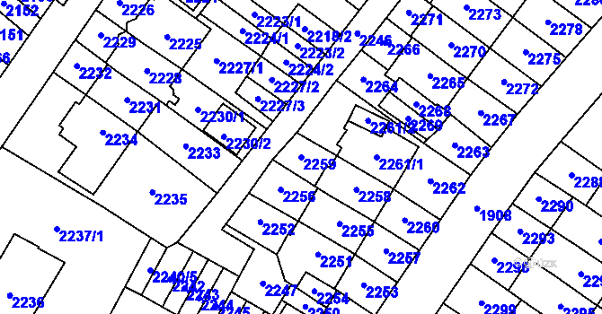 Parcela st. 2259 v KÚ Most II, Katastrální mapa