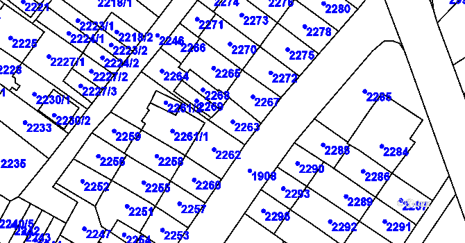 Parcela st. 2263 v KÚ Most II, Katastrální mapa