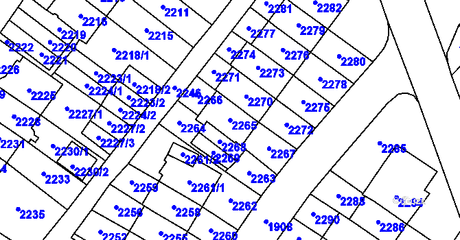 Parcela st. 2265 v KÚ Most II, Katastrální mapa