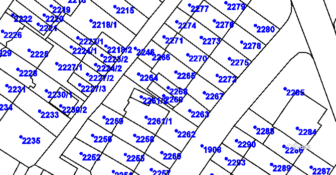 Parcela st. 2268 v KÚ Most II, Katastrální mapa