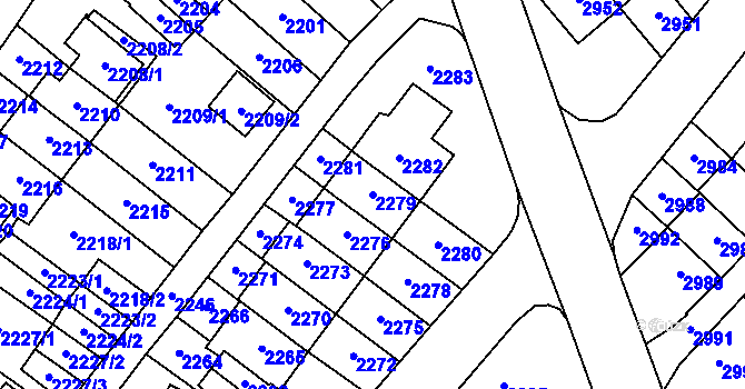Parcela st. 2279 v KÚ Most II, Katastrální mapa