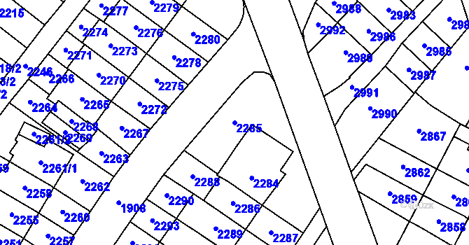 Parcela st. 2285 v KÚ Most II, Katastrální mapa