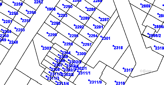 Parcela st. 2297 v KÚ Most II, Katastrální mapa