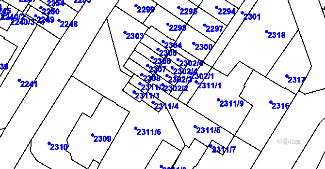 Parcela st. 2302/2 v KÚ Most II, Katastrální mapa