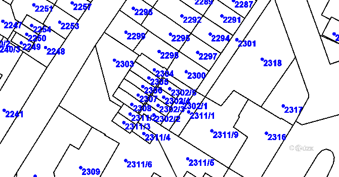 Parcela st. 2302/5 v KÚ Most II, Katastrální mapa