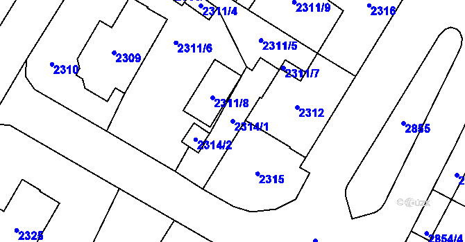 Parcela st. 2314/1 v KÚ Most II, Katastrální mapa