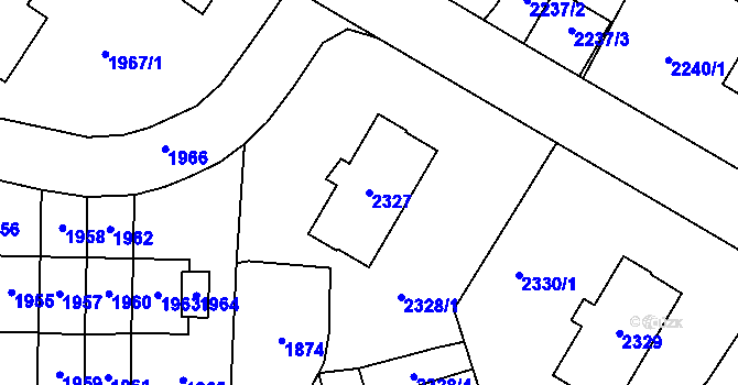 Parcela st. 2327 v KÚ Most II, Katastrální mapa