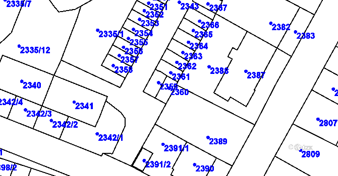 Parcela st. 2360 v KÚ Most II, Katastrální mapa