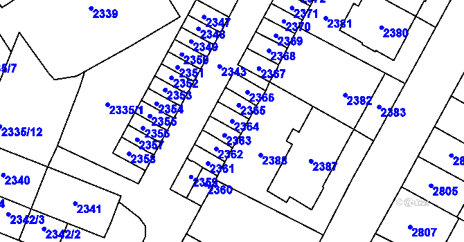 Parcela st. 2364 v KÚ Most II, Katastrální mapa