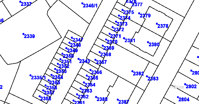 Parcela st. 2368 v KÚ Most II, Katastrální mapa