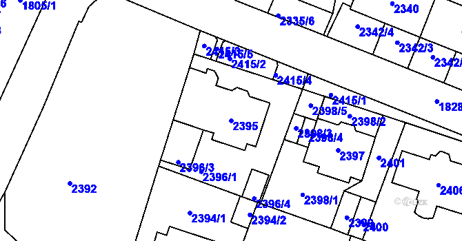 Parcela st. 2395 v KÚ Most II, Katastrální mapa