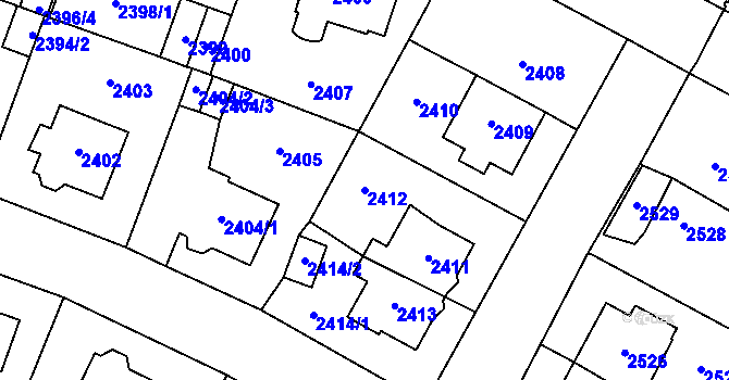 Parcela st. 2412 v KÚ Most II, Katastrální mapa
