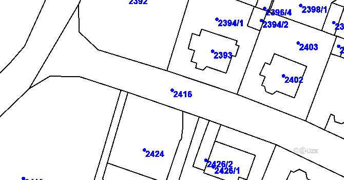 Parcela st. 2416 v KÚ Most II, Katastrální mapa