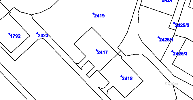 Parcela st. 2417 v KÚ Most II, Katastrální mapa