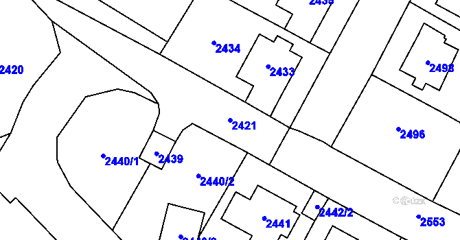 Parcela st. 2421 v KÚ Most II, Katastrální mapa