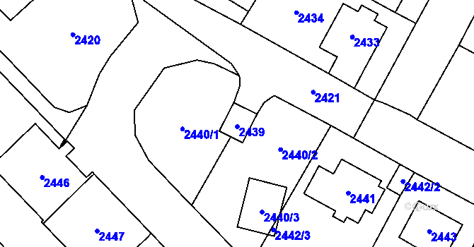 Parcela st. 2439 v KÚ Most II, Katastrální mapa