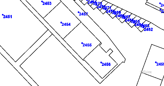 Parcela st. 2455 v KÚ Most II, Katastrální mapa