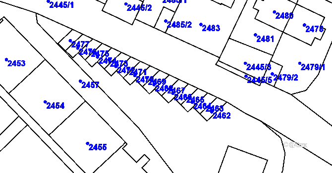 Parcela st. 2467 v KÚ Most II, Katastrální mapa