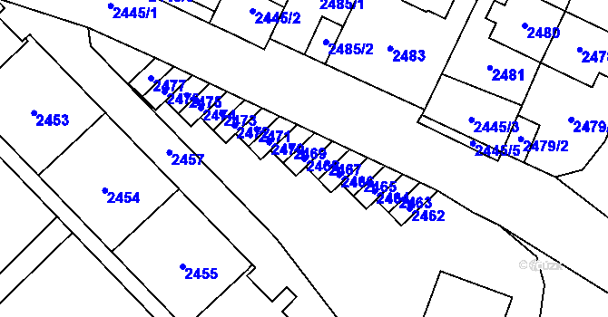 Parcela st. 2468 v KÚ Most II, Katastrální mapa