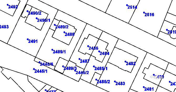 Parcela st. 2486 v KÚ Most II, Katastrální mapa