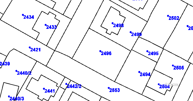 Parcela st. 2496 v KÚ Most II, Katastrální mapa