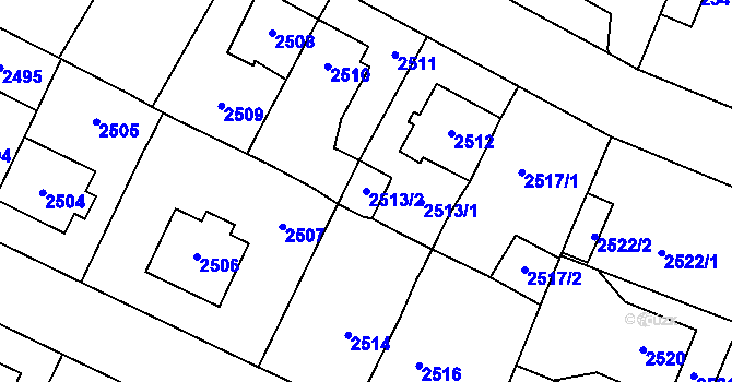 Parcela st. 2513/2 v KÚ Most II, Katastrální mapa