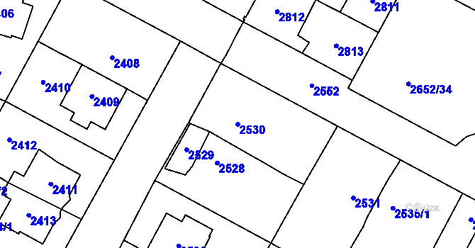 Parcela st. 2530 v KÚ Most II, Katastrální mapa