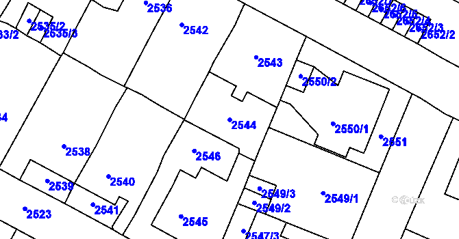 Parcela st. 2544 v KÚ Most II, Katastrální mapa