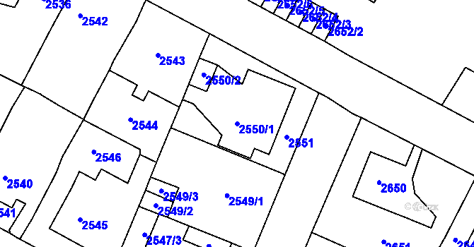 Parcela st. 2550/1 v KÚ Most II, Katastrální mapa