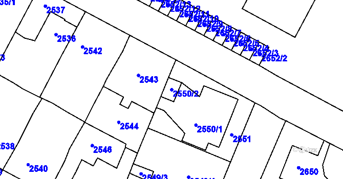 Parcela st. 2550/2 v KÚ Most II, Katastrální mapa