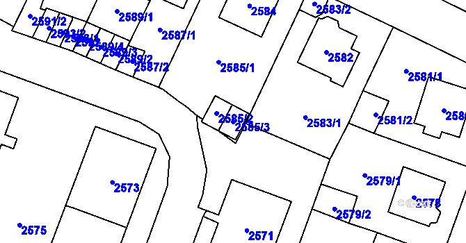Parcela st. 2585/3 v KÚ Most II, Katastrální mapa