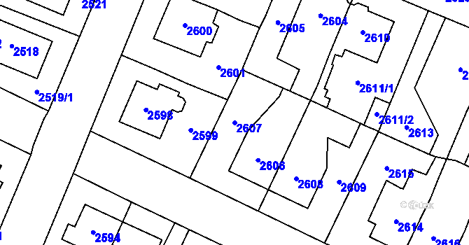 Parcela st. 2607 v KÚ Most II, Katastrální mapa