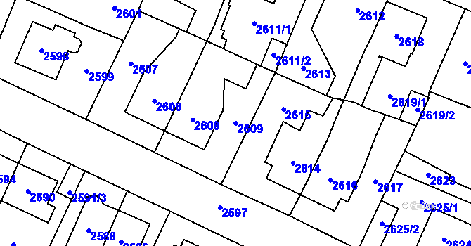 Parcela st. 2609 v KÚ Most II, Katastrální mapa