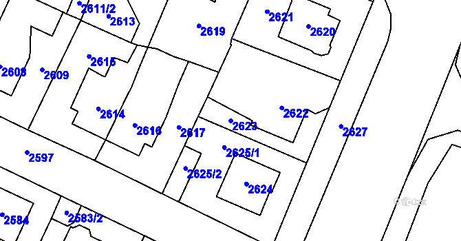 Parcela st. 2623 v KÚ Most II, Katastrální mapa