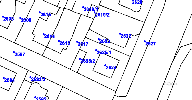Parcela st. 2625/1 v KÚ Most II, Katastrální mapa