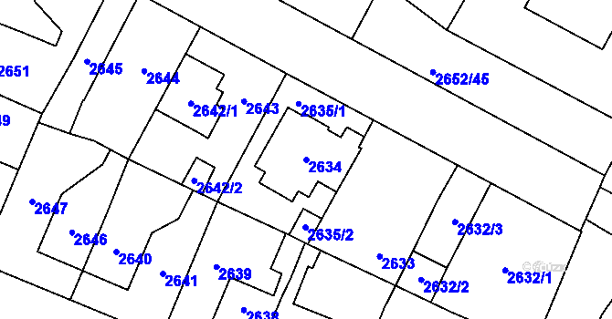 Parcela st. 2634 v KÚ Most II, Katastrální mapa
