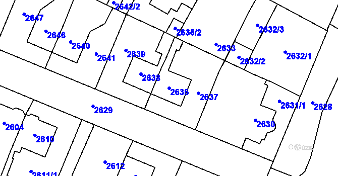 Parcela st. 2636 v KÚ Most II, Katastrální mapa