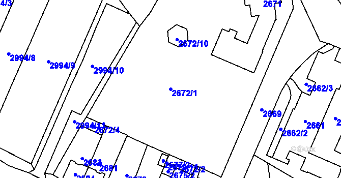 Parcela st. 2672/1 v KÚ Most II, Katastrální mapa