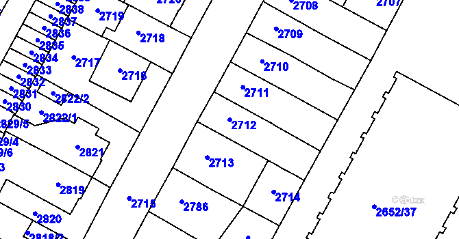 Parcela st. 2712 v KÚ Most II, Katastrální mapa