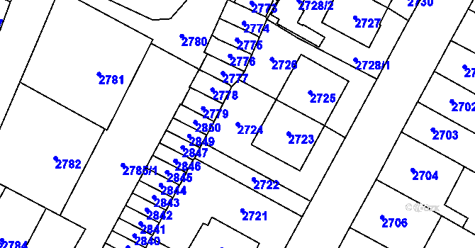 Parcela st. 2724 v KÚ Most II, Katastrální mapa