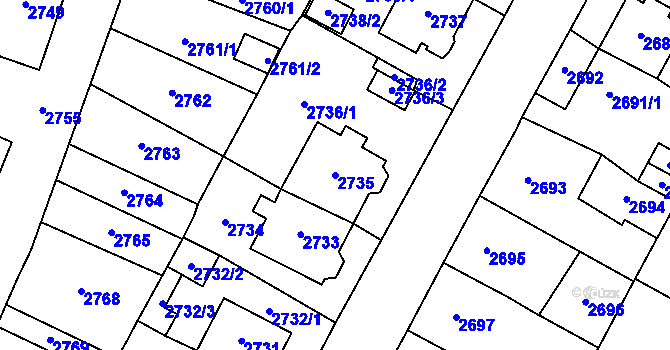 Parcela st. 2735 v KÚ Most II, Katastrální mapa