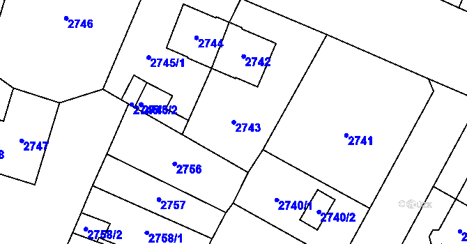 Parcela st. 2743 v KÚ Most II, Katastrální mapa