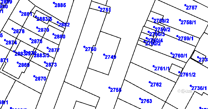 Parcela st. 2749 v KÚ Most II, Katastrální mapa